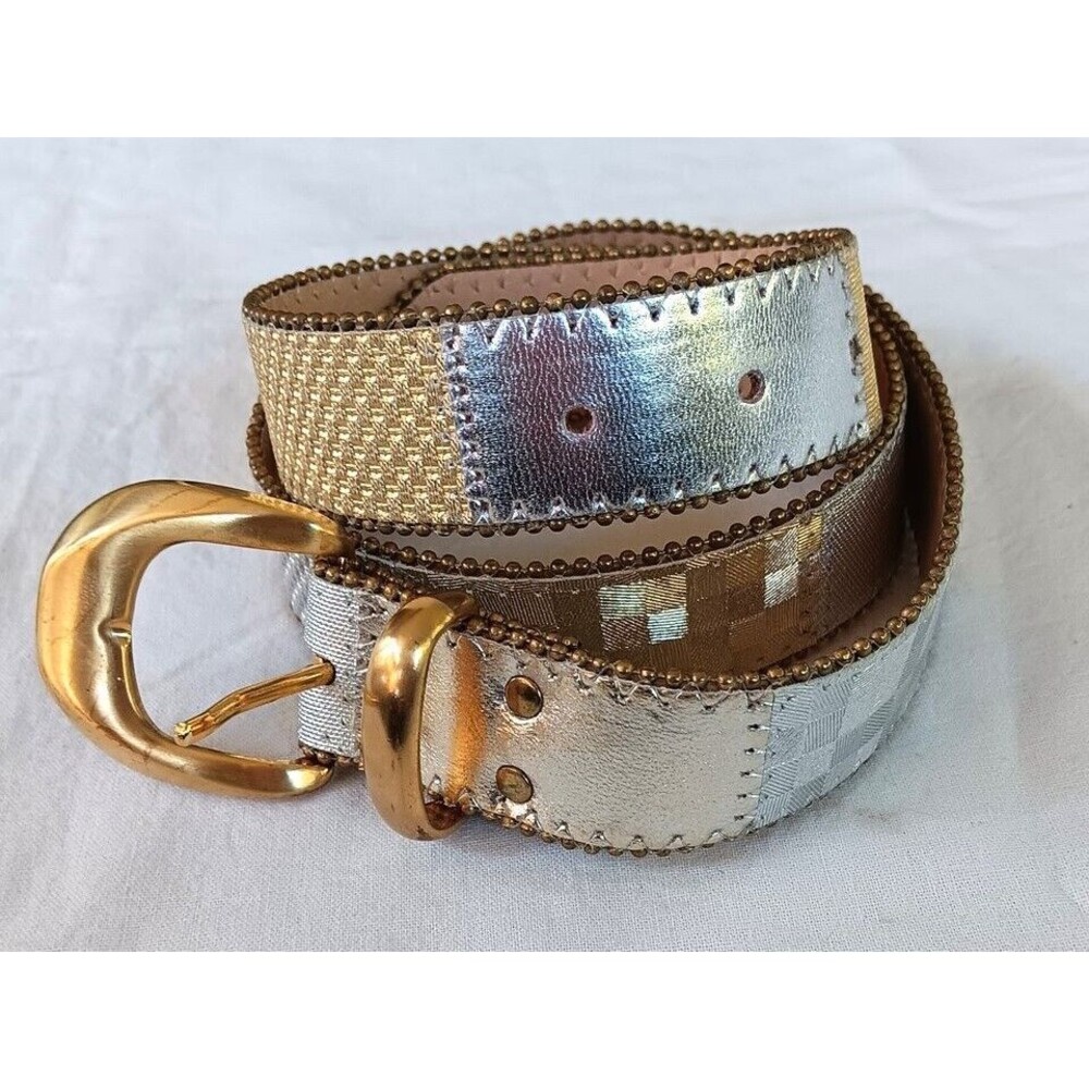 Elite Fresno Ca Belt M Metallic Gold & Silver Patchwork Textured